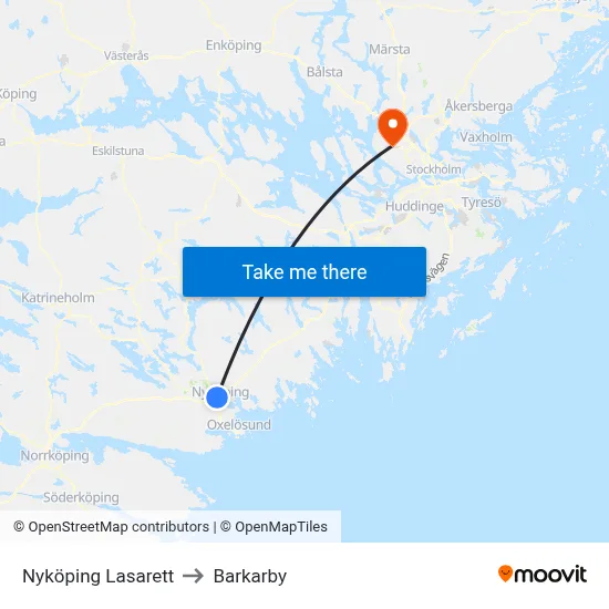 Nyköping Lasarett to Barkarby map
