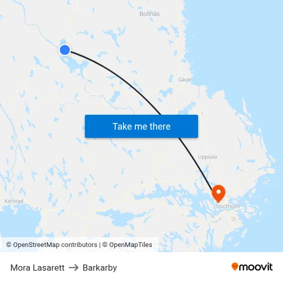 Mora Lasarett to Barkarby map