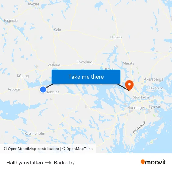 Hällbyanstalten to Barkarby map