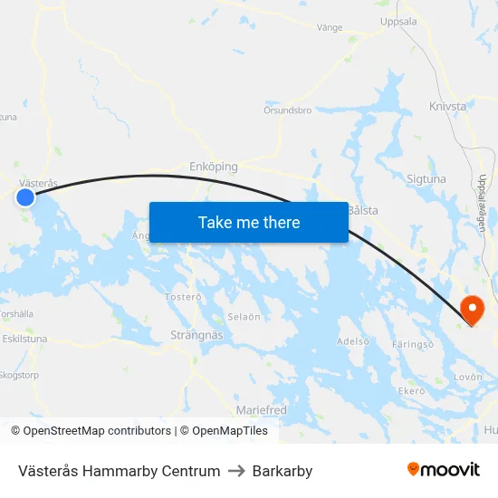 Västerås Hammarby Centrum to Barkarby map