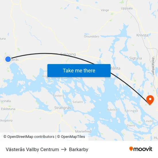 Västerås Vallby Centrum to Barkarby map