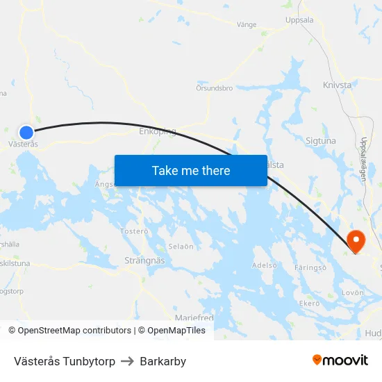 Västerås Tunbytorp to Barkarby map