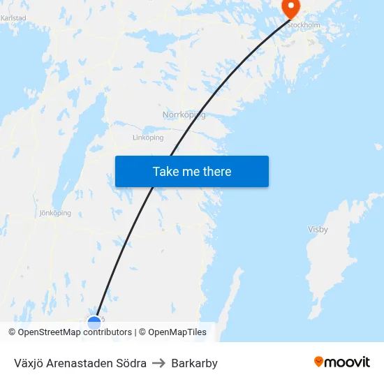 Växjö Arenastaden Södra to Barkarby map