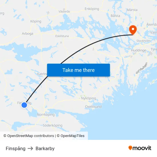 Finspång to Barkarby map