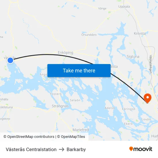 Västerås Centralstation to Barkarby map
