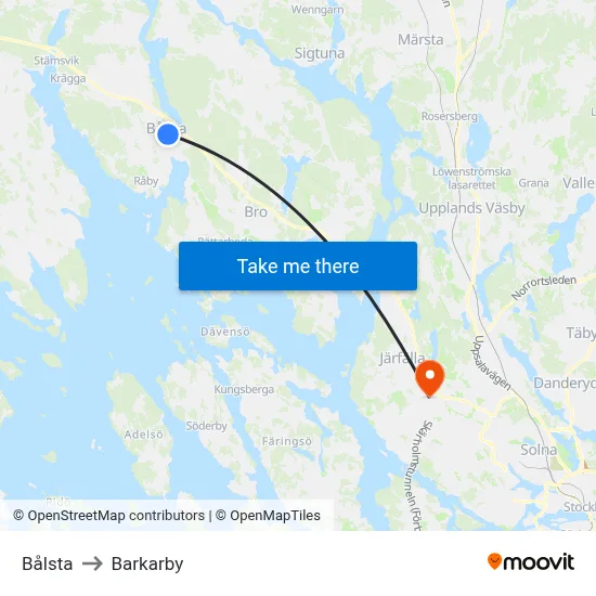 Bålsta to Barkarby map
