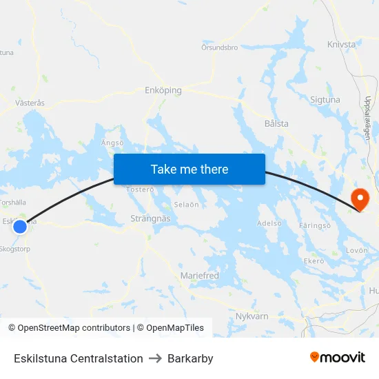 Eskilstuna Centralstation to Barkarby map