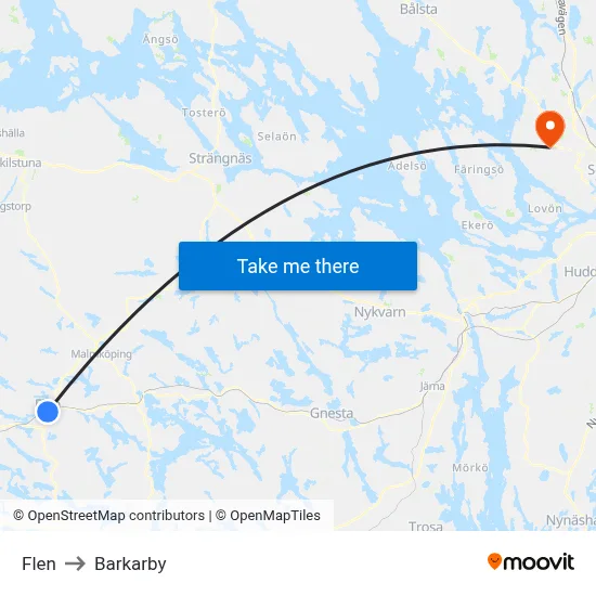 Flen to Barkarby map