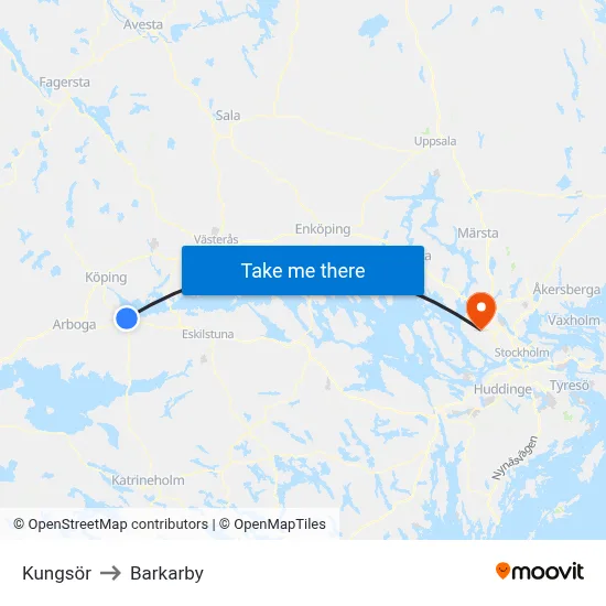 Kungsör to Barkarby map