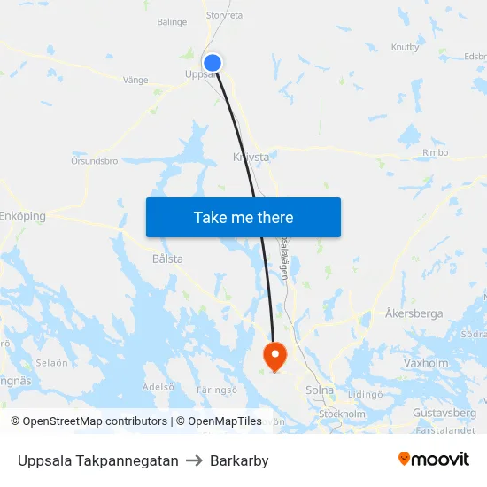 Uppsala Takpannegatan to Barkarby map