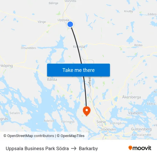 Uppsala Business Park Södra to Barkarby map