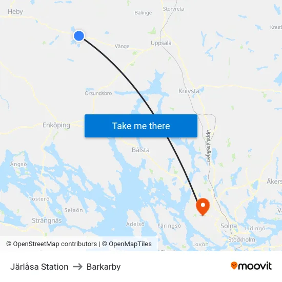 Järlåsa Station to Barkarby map