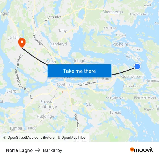 Norra Lagnö to Barkarby map