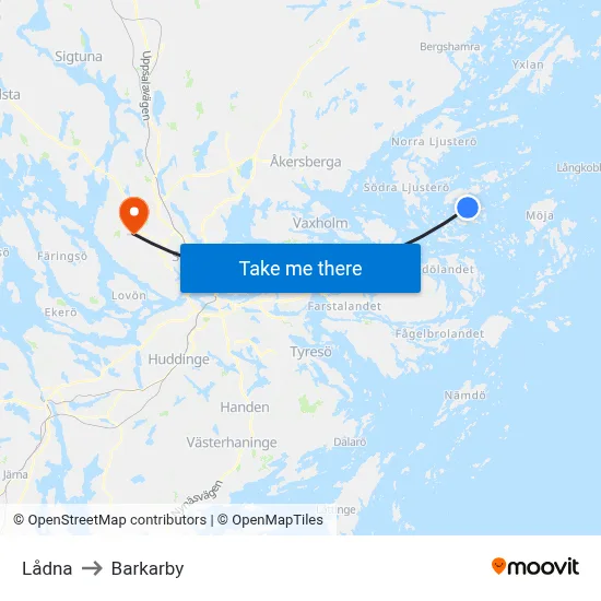 Lådna to Barkarby map