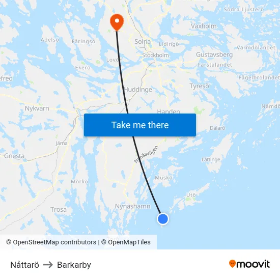 Nåttarö to Barkarby map
