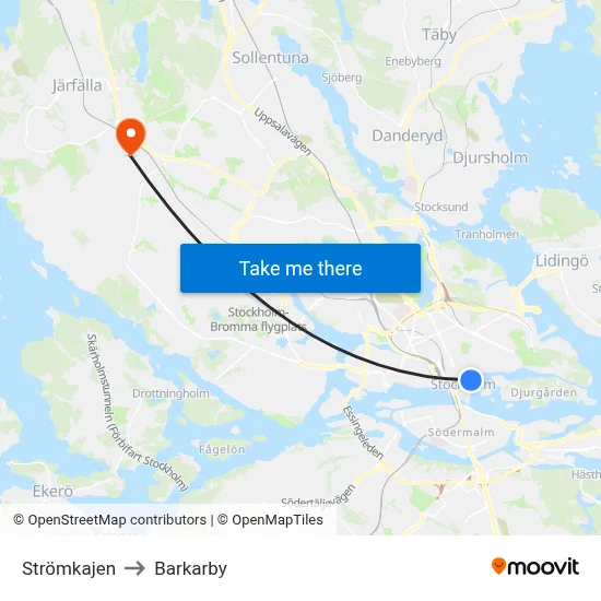 Strömkajen to Barkarby map