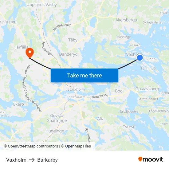 Vaxholm to Barkarby map