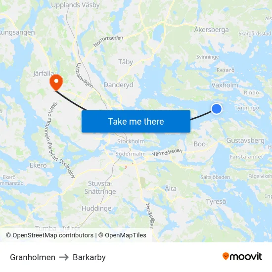 Granholmen to Barkarby map