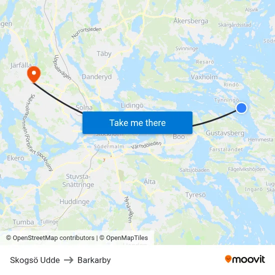 Skogsö Udde to Barkarby map