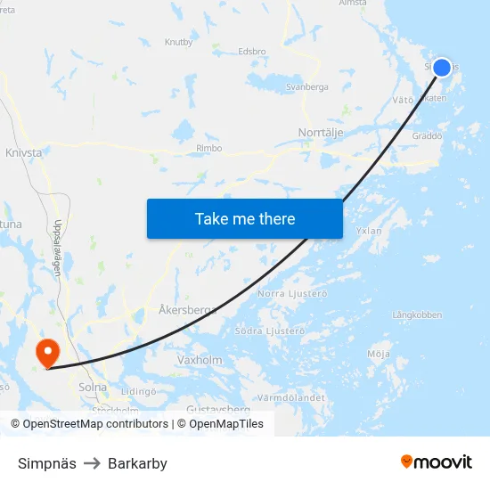 Simpnäs to Barkarby map
