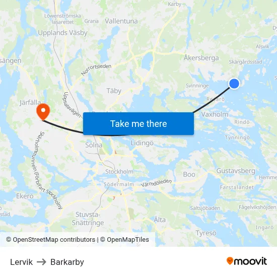 Lervik to Barkarby map