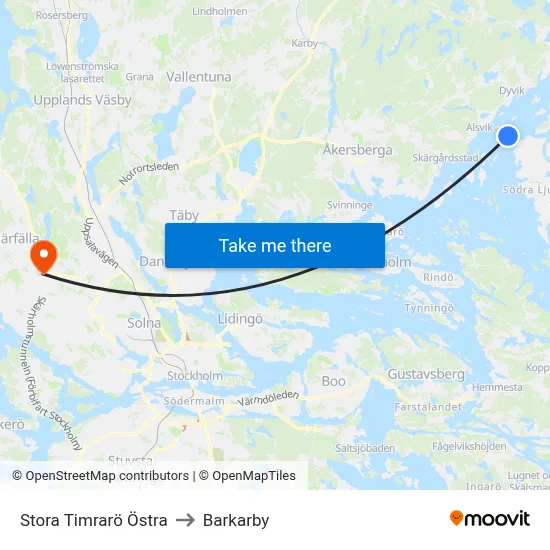 Stora Timrarö Östra to Barkarby map