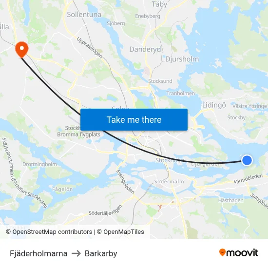 Fjäderholmarna to Barkarby map