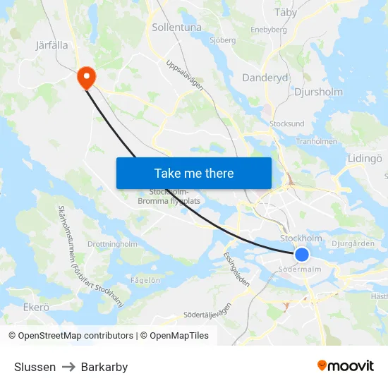 Slussen to Barkarby map