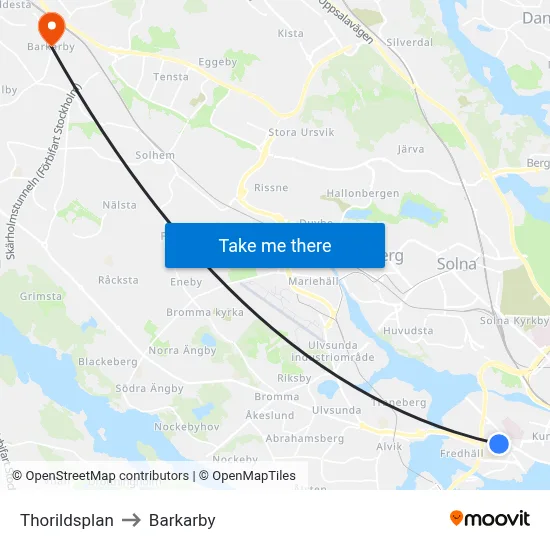 Thorildsplan to Barkarby map