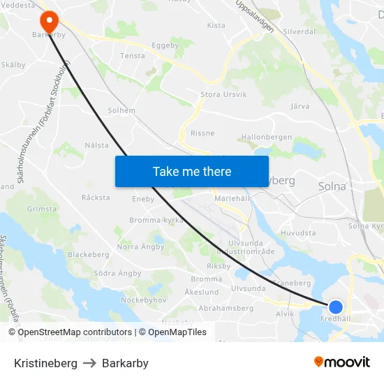 Kristineberg to Barkarby map