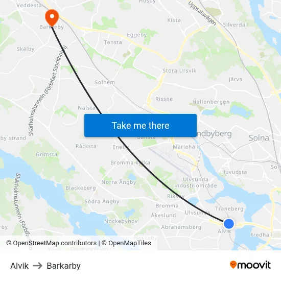 Alvik to Barkarby map