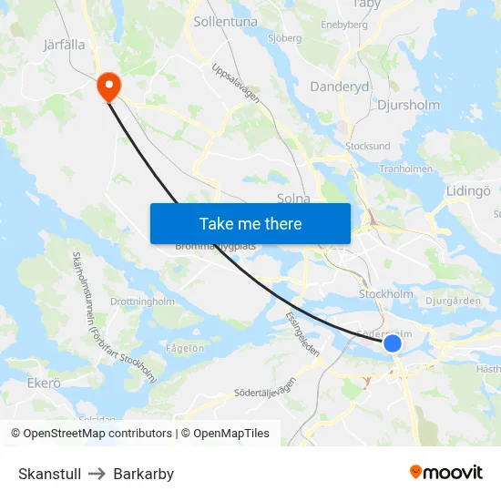 Skanstull to Barkarby map