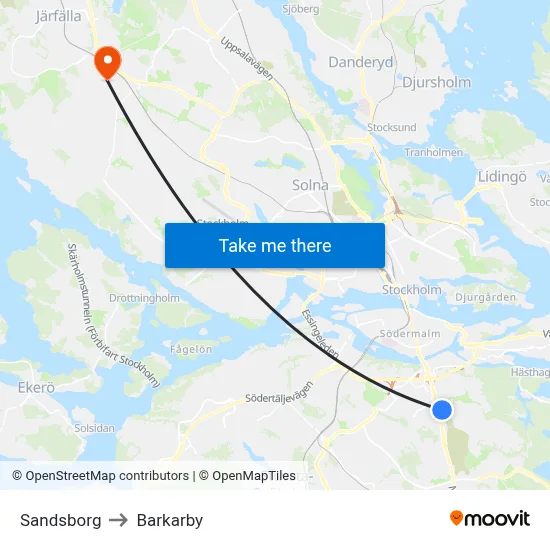 Sandsborg to Barkarby map