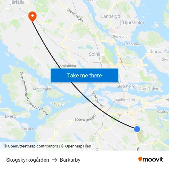 Skogskyrkogården to Barkarby map