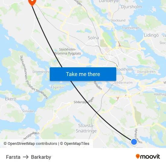 Farsta to Barkarby map