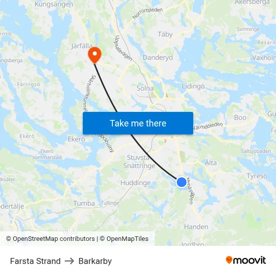Farsta Strand to Barkarby map