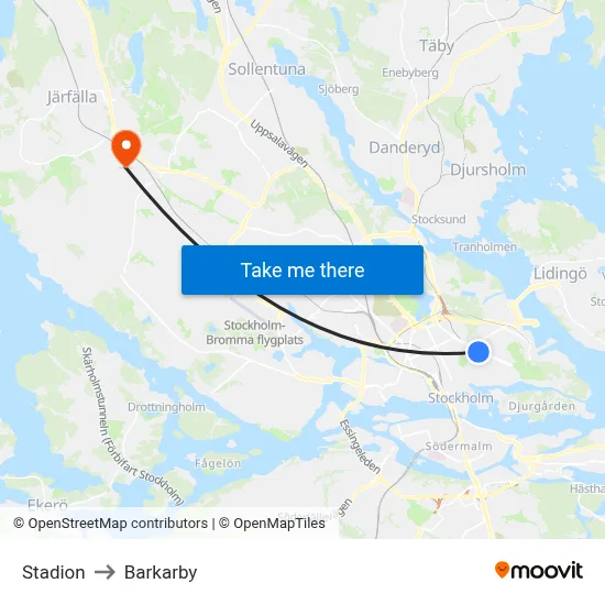 Stadion to Barkarby map