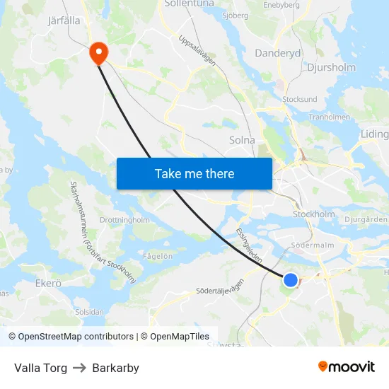 Valla Torg to Barkarby map