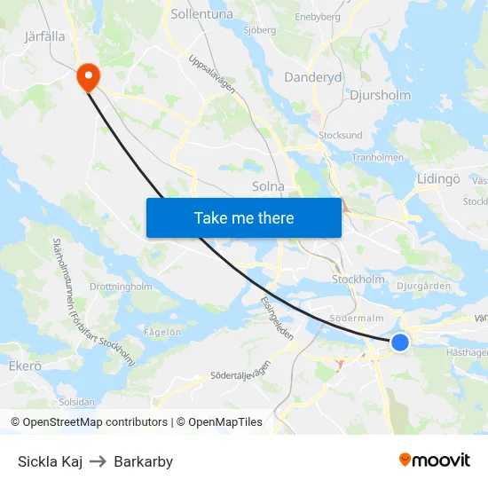 Sickla Kaj to Barkarby map