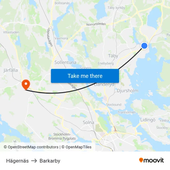 Hägernäs to Barkarby map