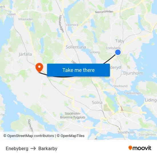 Enebyberg to Barkarby map
