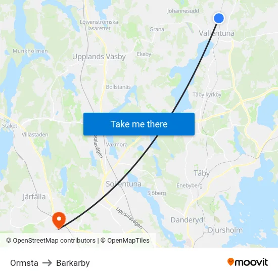 Ormsta to Barkarby map