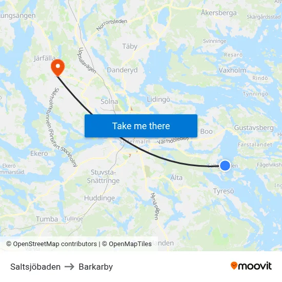 Saltsjöbaden to Barkarby map
