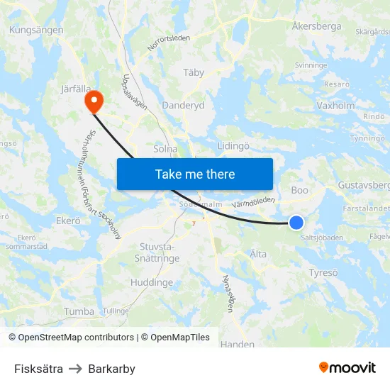 Fisksätra to Barkarby map