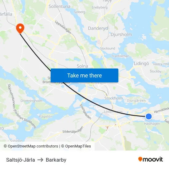 Saltsjö-Järla to Barkarby map