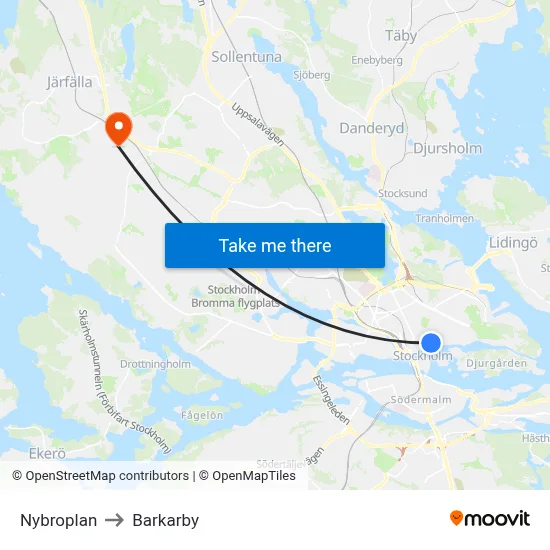 Nybroplan to Barkarby map