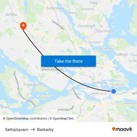 Saltsjöqvarn to Barkarby map