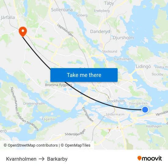 Kvarnholmen to Barkarby map