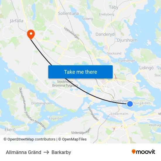 Allmänna Gränd to Barkarby map