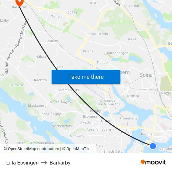 Lilla Essingen to Barkarby map